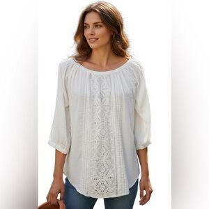 Karen Kane cotton eyelet cottage core coastal core casual shirt